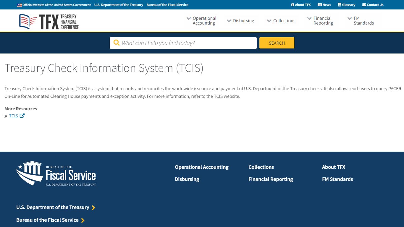 Treasury Check Information System (TCIS) | TFX: Treasury Financial ...