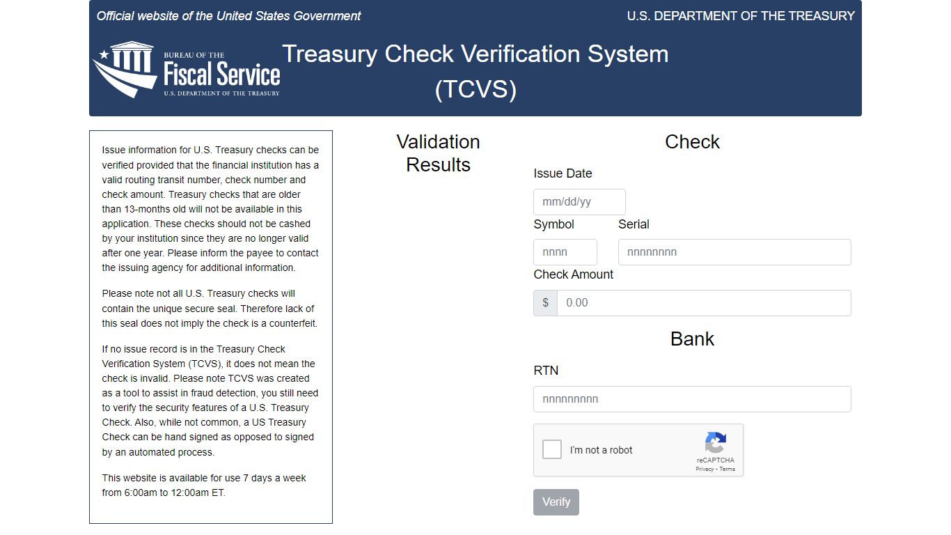 TERMS AND CONDITIONS FOR USE OF THE TREASURY CHECK VERIFICATION SYSTEM ...